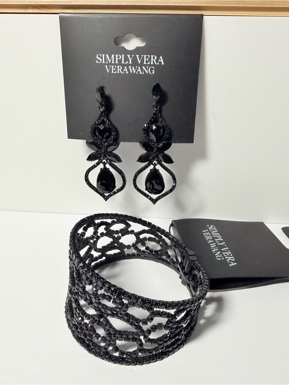 Simply Vera Vera Wang Black Crystal Drop Earrings and Cuff Bracelet Set